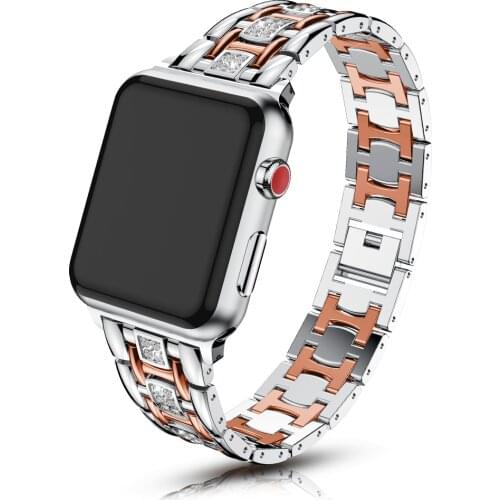 Fashion Women Diamond Metal Bracelet for Apple Watch SE Band 40mm 44mm 38mm 42mm Strap Series 6 5 4 3 Wristband for iWatch Belt
