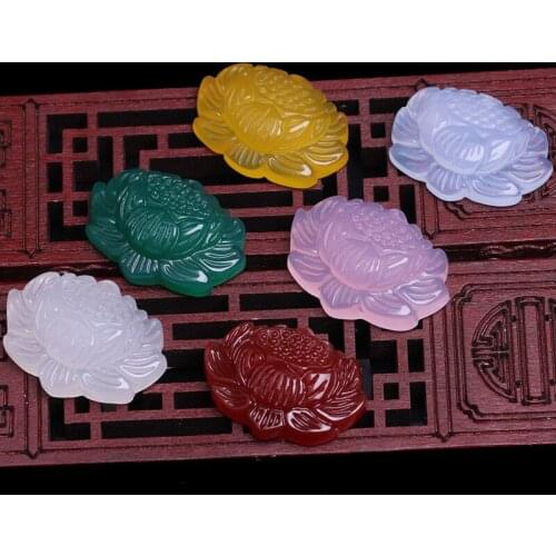 Natural Agate Chalcedony Lotus Pendant Necklace Jewellery Fashion Accessories Hand-Carved Man Woman Luck Amulet Sweater Chain