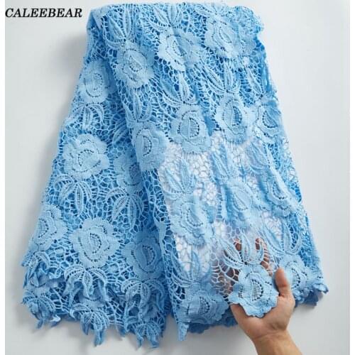 Latest Sky Blue African Cord Lace Water Soluble Fabric 2021 High Quality Embroidery Nigerian Guipure Laces Fabrics 5Yards S2284