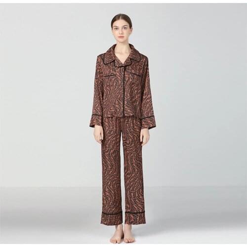 Autumn Women Turn-down Collar Pattern Printed Pajamas Set Loungewear Sleepwear for Women 2Pcs Long Sleeves pants Pyjama Female