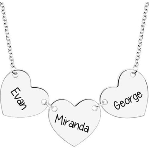 Handmade Personalized Name Necklace Custom Engraved 3 Hearts & Names Necklace Sterling 925 Silver Mothers Day Gift Ideas