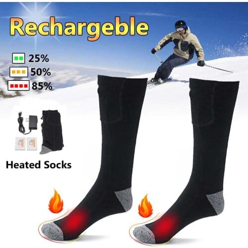 Rechargeable Electric Heated Socks for Snowboarding Battery Powered Winter Foot Warmer Electric Warming Cotton Socks for Skiing