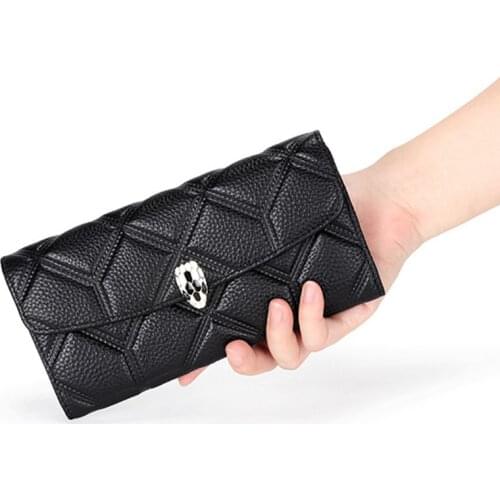 Full Cowhide Long Wallets Female Temperament Leather Multi Card Holder Hand Bag For Mobile Phone Large Capacity Snakehead Purses