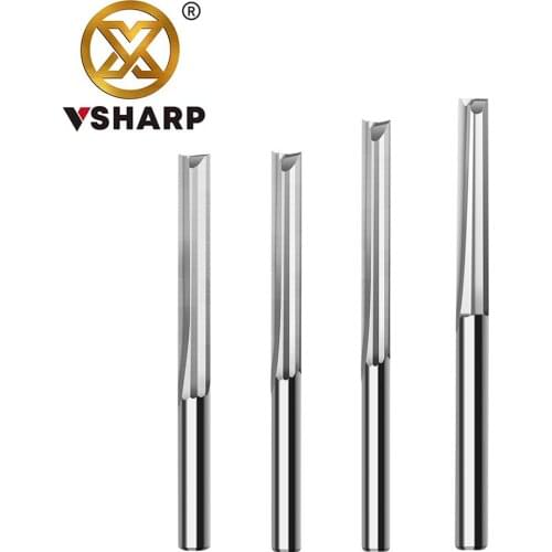Vsharp 3.175 /4 mm Double Flutes Groove Straight End Mill Tungsten Carbide Milling Cutter For Wood MDF Hard Wood Acrylic PVC
