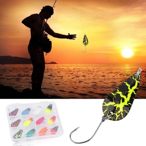 12 PCS Fishing Spoons Trout Lures Metal Casting Jig Lures with Steel Single Hook Tackle Box for Saltwater Freshwater