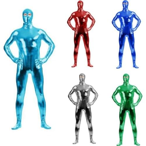 2021 Plus Size Sexy Shiny Catsuit Silver Metallic Unitard bodysuit jumpsuit with customized Zipper open eyes version