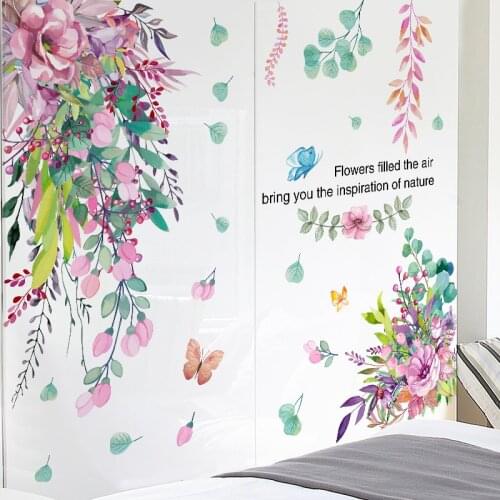 [shijuekongjian] Flower Leaves Wall Sticker DIY Plants Wall Decals for Living Room Nursery House Kitchen Wedding Decoration