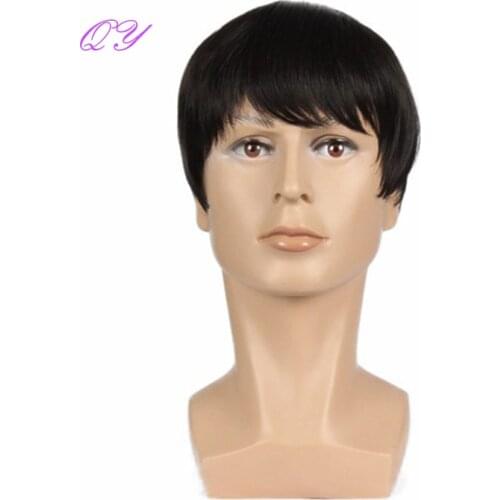 Synthetic Short Men Wig Natural Black Straight Hair Wigs For Men High Temperature Fiber Daily Wear Smooth Supple Full Mens Wigs
