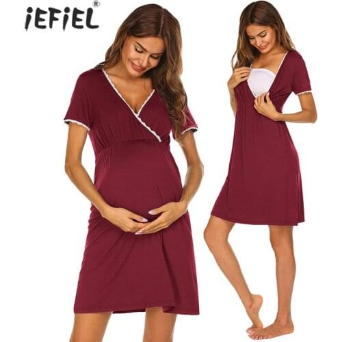 Maternity Lace Pajamas Nightgown Breastfeeding Dress Childbirth Nursing Pajama Pregnant Women Lounge For Breastfeeding Sleepwear
