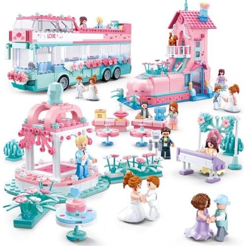 SLuban Princess Dream Wedding Series Wedding Couple Gifts Building Blocks Street View Toys For Girls Birthday Christmas Gifts