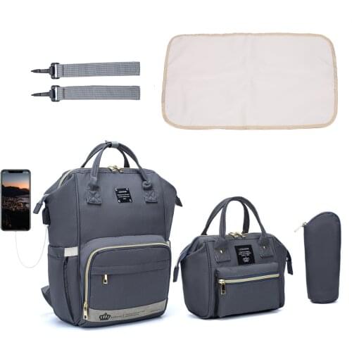 Diaper Bag Backpack Womens bag Mom Travel Nappy Bags Large Capacity Maternity Bag USB Charge Port Stroller Strap 3 piece suit