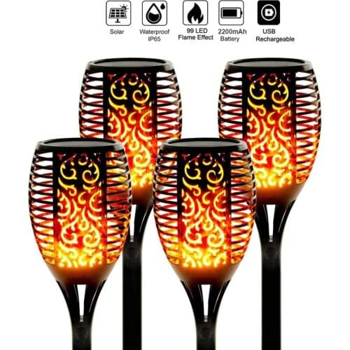99 Leds Outdoor Solar Flame Torch Light Flickering USB LED Fire Garden Lawn Lamp Path Patio Lights Decoration Landscape Lighting