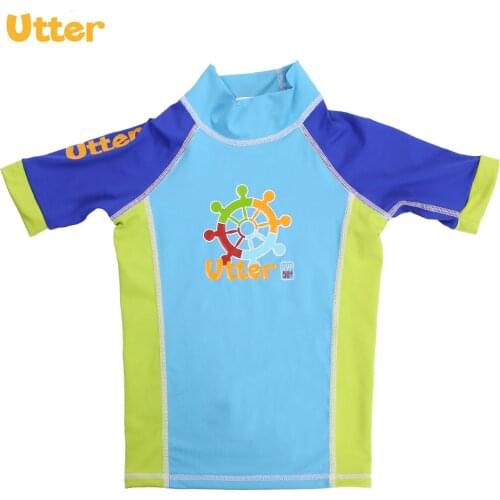 UTTER UPF50+ Baby Kids Cartoon Clothing Short Sleeve T-shirt Swimwear Sun Protection Rash Guard for Boy Swimsuit Clothes