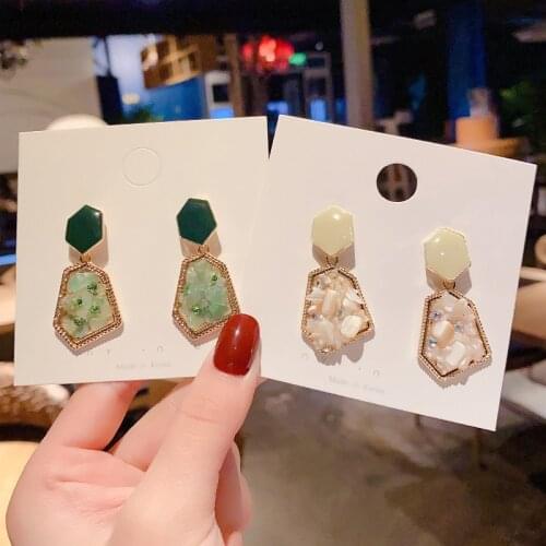 Vintage Natural Stone Earrings for Women Geometric Irregular Inlaid Gravel Green Color Dangle Earrings Bijoux Brincos Oorbellen