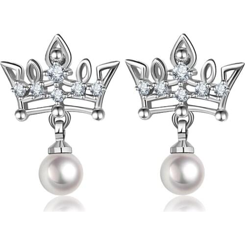 Huitan Crown with Simulated Pearl Dangle Earrings for Women Delicate Female Accessories New Fashion Wholesale Lots Bulk Jewelry