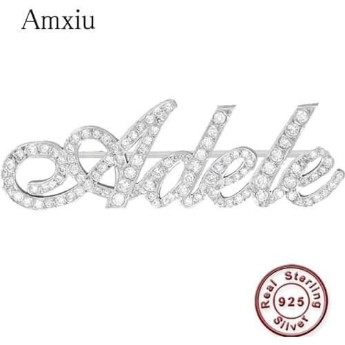 Amxiu Personalized Name Jewelry 925 Sterling Silver Brooch Engrave Any Name Brooches For Women Girls Gift AAA Zircon Brooch Pins