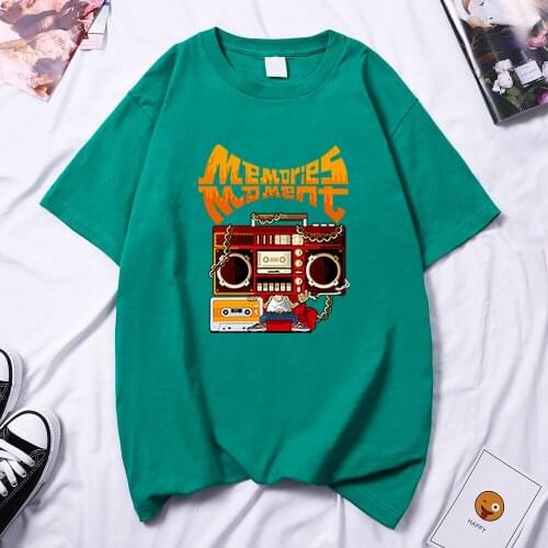 Memories Moment Comics Lovely Printing Women T Shirts 2021 Trendy T-Shirt Harajuku Loose Tee Shirt Hip Hop Woman Lace-up T Shirt
