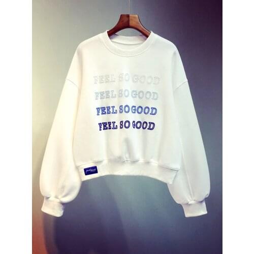 Sweatshirt No Hat 2021 Spring And Autumn New Short Loose Embroidered Round Neck Top For Women