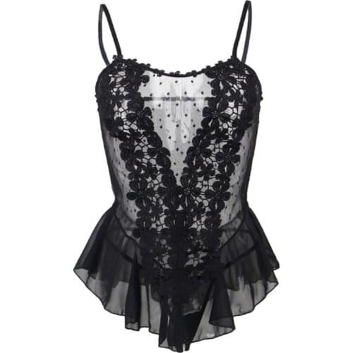 Lace Lingerie Porno See Though Ropa Sexy Para El Sexo Black Womens Nightgown Sleepwear Night Dress Pull Size