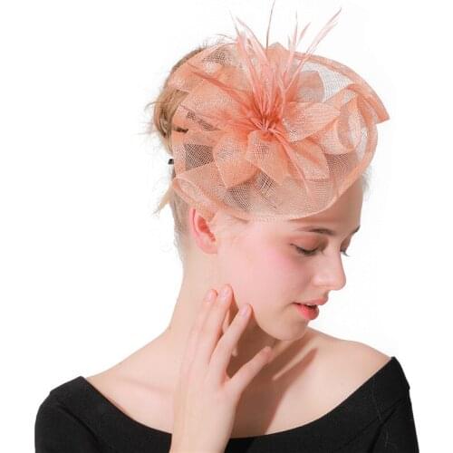 Champagne Hair Fascinator Hats Ladies Elegant Feather Flowers Headdress Bridal Wedding Hair Accessories Cocktail Headwear