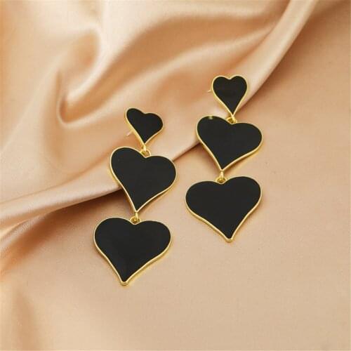 Contracted Fashion Old Black Stud Earrings Women Boast Long Heart-Shaped Earrings Accessories