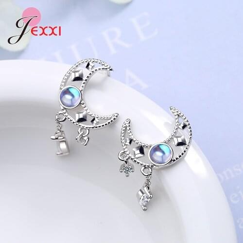 925 Sterling Silver Earrings New Fashion Hollow Moonstone Tassel Women Wedding Couple Simple Geometric Party Jewelry