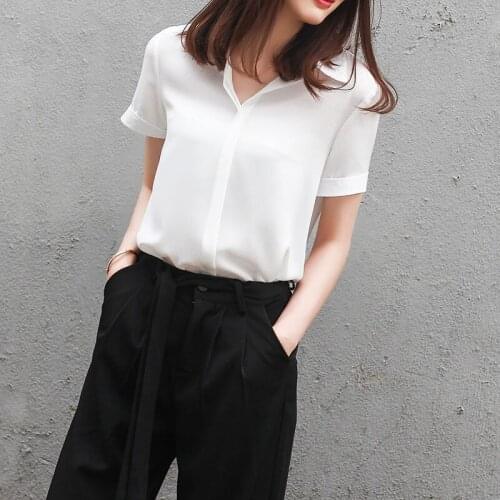 Women Spring Summer Style Chiffon Blouses Shirts Lady Casual Short Sleeve Turn-down Collar Dot Printed Blusas Tops DD8870