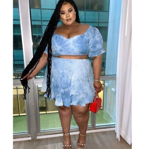 Plus Size Two Piece Set Women Skirts Sets Wholesale Crop Top and Full Length Skirts Casual Elastic Waist Outfits Dropshipping