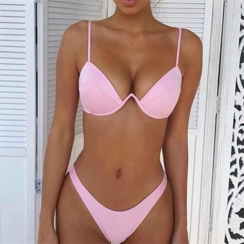 Hot Sale Women Push-up Bandage Bikini Solid Color Swimsuit Low Waist e Swimwear Sexy Bathing Suit Maillot De Bain Femme