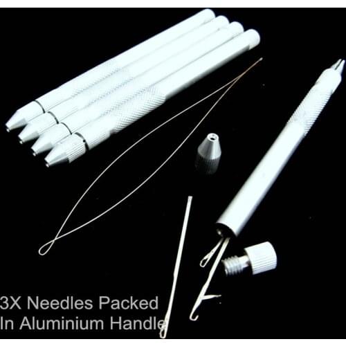 1 Set Hair Extension Tools Knitting Needles New 3x Hooking Ventilating Alum Pulling Needle + Holder KIT For Micro Ring Tool