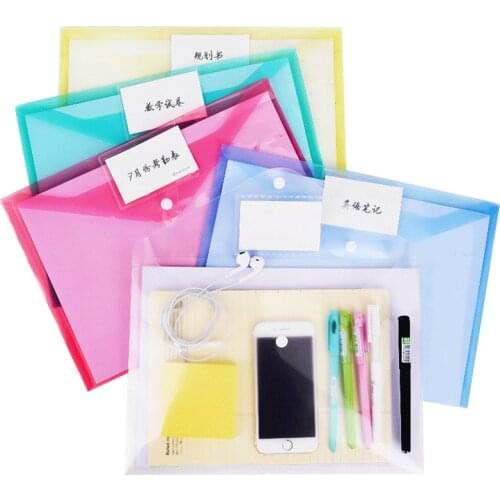 10 Pcs/Set Snap File Bag Plastic 16C A4 Paper Storage Folder PP Transparent Portfolio Policy Briefcase With Label + Fix Pen Hole