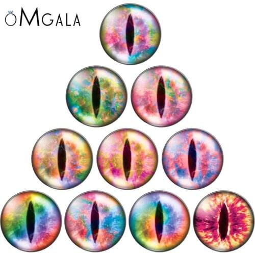 10pcs Colorful Dragon Cat Toys Eyes 8/10/12/14/16/18mm/20mm/25mm Round photo glass cabochon demo flat back Making findings