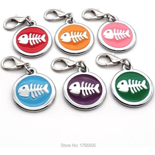 100pcs fish bone Small Dog Cat ID Tag for Collars Engraved Pet Id Tags Engrave Name Phone Fish Square for Identification plate