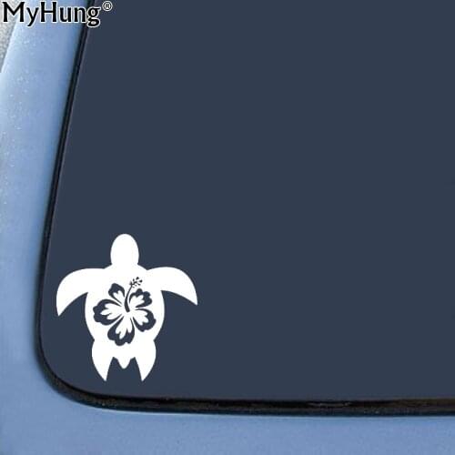 12.6cm*13.4cm Hibiscus Turtle Vinyl Bumper Cartoon Animals Sticker For Car Window Notebook CustomCar Stickers Decals Car Styling