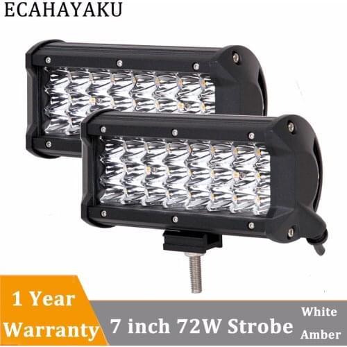 2PCS ECAHAYAKU 7Inch Triple Rows 12V LED Light Bar Spot Led Bar 72W 7200LM Car Driving Lights Fog Light White Amber Strobe style