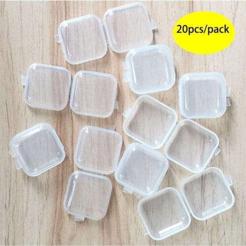 20pcs/lot 1.37x1.37inch Mini Portable Plastic Transparent Storage Box Container For Jewelry Earplugs Medicine DIY Craft