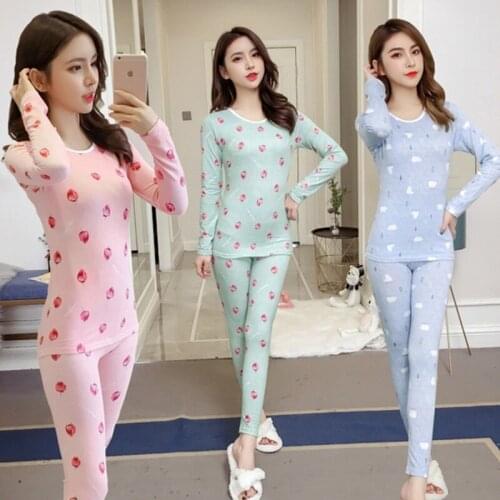2019 Autumn Winter Long Sleeve Thermal Underwear Pajama Sets for Women Thick Warm Sleepwear Suit Long Johns Body Shaper Bodysuit