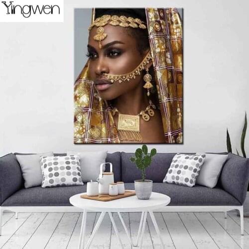 5D Diamond Painting Gold Crown Black African Woman Full Diamond Mosaic DIY Cross Stitch Picture Rhinestone Art Home Decoration