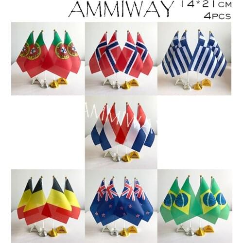 AMMIWAY 14x21cm 4pcs Portugal Norway Greece Greek Netherlands Dutch Table Flags Belgium New Zealand Brazil Belgian Desk Flag
