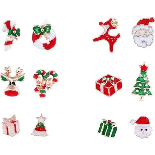 Alloy enamel Christmas element/theme Asymmetrical stud earring Fashion Christmas jewelery gift one pair y1446