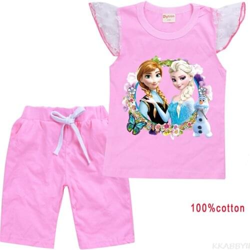 Disney Kids T-Shirt shorts Summer Cartoon Girls Clothes Children T-shirts Short Sleeve costume