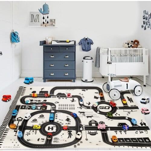 Kids 1PC 130x100cm Traffic Road Playing Game Mat City Road Crawling Carpet Highway Map Blanket with 18PCS Traffic Road Signs Toy