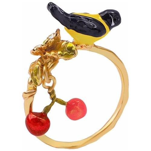 European and American Fashion Trend Personality New Simple Enamel Glaze Handmade Cute Bird Animal Ring Female Fresh Flower Ring