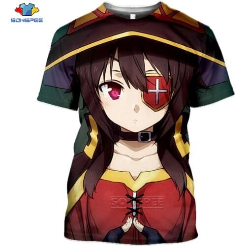 Megumin Konosuba Halloween Crewneck T-Shirt 3D Print Summer Anime Hipster Harajuku Oversized T Shirts Men Women Clothing H47