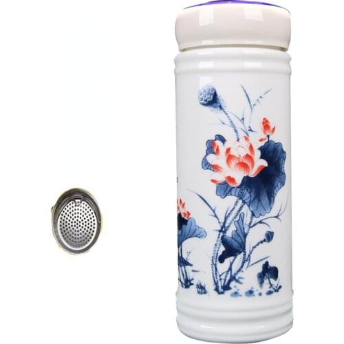 Ceramic vacuum cup for men and women double water cup tea cup with lid blue and white porcelain cup ceramic liner Keep warm gift