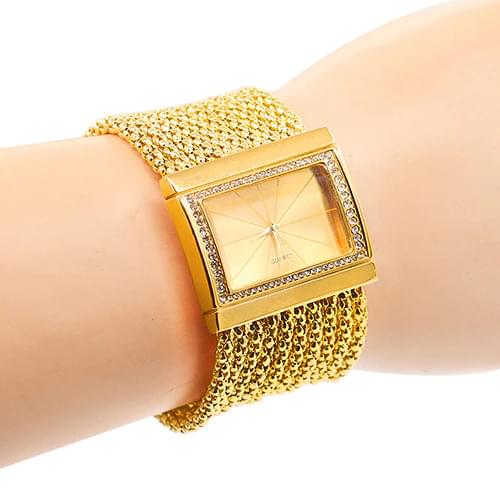 Classic Luxury Quartz Watch Womens Gold Diamond Case Alloy Band Bracelet Watch Design 5DC9 6YLN
