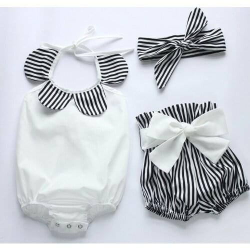 0-24M Baby Girl Tops Romper+Striped Shorts 3pcs Jumpsuit Kids Casual Clothes Toddler Playsuit Newborn Outfits Clothes Set