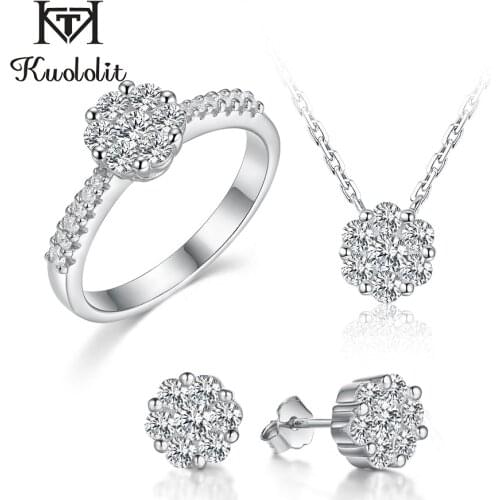 Kuololit 2CT Moissanite Jewelry Set for Women Genuine 925 Sterling Silver Gemstone Pendant Necklace Earring Ring for Engagement