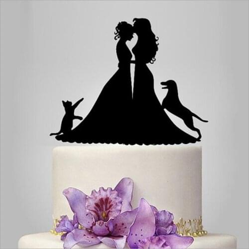 Lesbian And 1 Dog 1 Cat Wedding Cake Topper/Wedding Stand/Wedding Decoration Wedding Cake Accessories