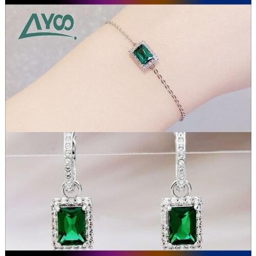 Fashion Jewelry SWA High Quality 2020 Glamour Luxury Green Crystal Square Rectangle Pierced Female Earrings Female Romantic Gift